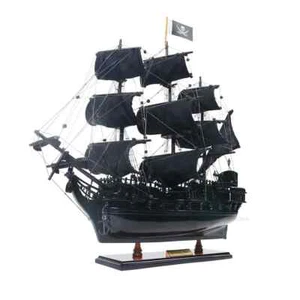 Black Pearl Pirate Ship Small | Handcrafted Solid Wooden Ship Model W/ Bowsprit - Picture 1 of 17