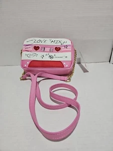 BETSEY JOHNSON Pink Red Crossbody Cassette Tape Hearts Pearls Logo Purse NWT - Picture 1 of 3