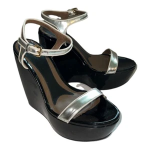Zeppe donna Marni vernice argento nero taglia EU 38 o US 8 - Foto 1 di 12