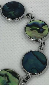 Vintage Silver 7" Abalone Link Bracelet ~ Nice - Picture 1 of 5