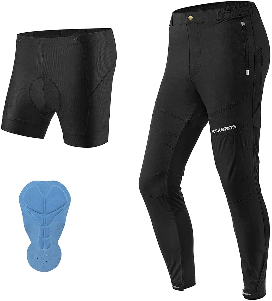 ROCKBROS Herren Fahrradhose 2in1 Lang Radlerhose Fahrradunterhose Sitzpolster