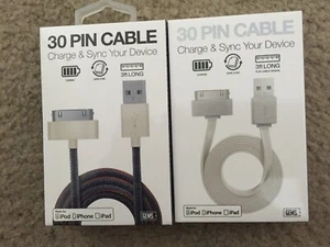 2er Set GEMS Charge & Data Sync 30 Pin Kabel 3 Fuß - 1 Leder umwickelt, 1 Silber - Bild 1 von 2