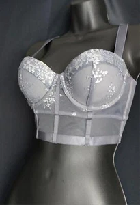 SHIMMERY GRAY & SILVER Victoria's Secret LACY BUSTIER BRA -sz 34 B - Picture 1 of 5