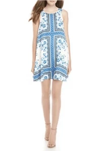 Vestido recto Colección C+J Damas Azul Blanco Floral Talla Mediana Forrado Nuevo Coco - Imagen 1 de 16