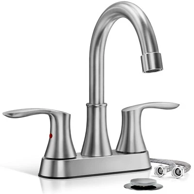 Brushed Nickel Bathroom Sink Faucet 3Hole 4in Centerset  Vanity Mixer with Drain - Image 1 of 4