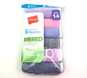 Hanes Girls Size 14 Pink Purple Multi Ribbed Cotton Hipsters Underwear 6 Pack - Picture 1 of 5