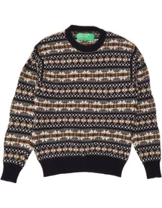 BENETTON Herren Rundhals Pullover Sweater Large Grau Fair Isle Wolle DP29 - Bild 1 von 3