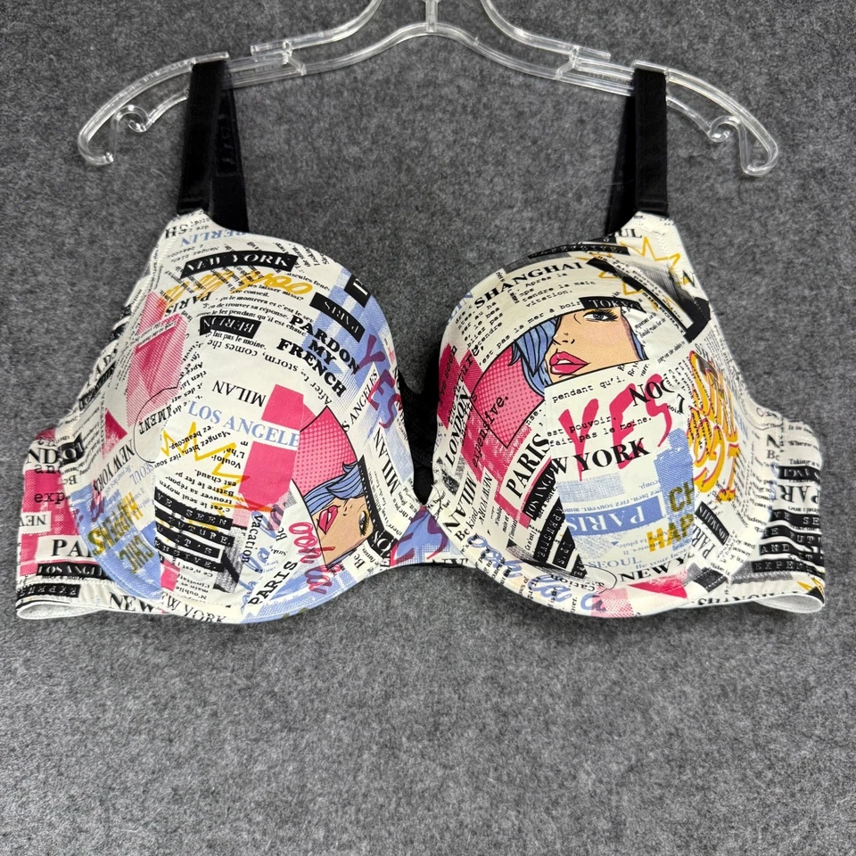 Sujetador Torrid Curve 42DD París Londres Periódico Estampado con Cable Lencería Push Up Foto 1 de 4