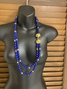 Collar Kenneth Jay Lane para Avon Doble Tono Dorado Cabeza de Carnero Cuentas de Lapislázuli Azul - Imagen 1 de 8