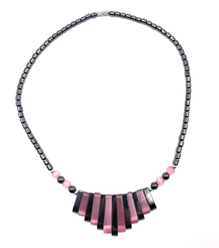 VETEMENTS Collana di perline vintage in ematite con occhio di tigre rosa 18 pollici
