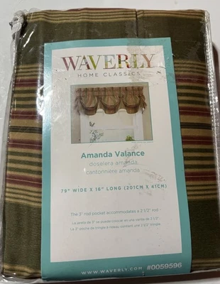 WAVERLY SWEETWATER Tuck Amanda VALANCE RAYAS VERDE OLIVA 79" X 16" Nuevo Foto 1 de 3