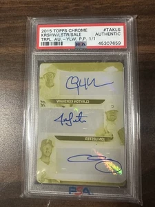 2015 TOPPS CHROME CLAYTON KERSHAW JON LESTER CHRIS SALE AUTO AUTOGRAPH PLATE 1/1 - Picture 1 of 2