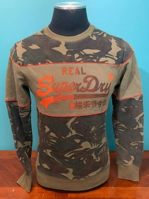 Sudadera vintage Y2K Superdry para hombre en camuflaje - talla pequeña, verde y naranja Foto 1 de 4