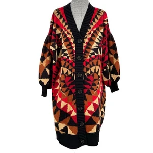 NEW Farm Rio Heart Deco Black Red Maxi Knit Cardigan Oversized Coatigan Sweater - Picture 1 of 16