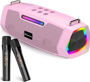Altoparlante Portatile Bluetooth Macchina Karaoke per Ragazze | 2 Microfoni, 60W, Luci RGB - Foto 1 di 9