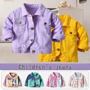 Girls Denim Jackets Coat Jeans Button Pocket Down Jeans Jacket Top Tie-dyed Coat - Picture 1 of 21