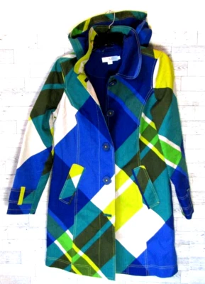 Boden Blue Green Longline Fleece Lined Hooded Mac Trench Coat Jacket Size 4 - Image 1 of 4