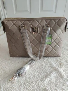 Badgley Mischka Taupe Quilted Studded Tote Purse Crossbody Vegan Leather NWT - Bild 1 von 16
