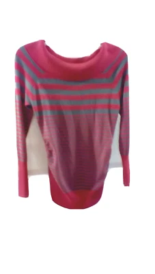 Suéter listrado Bongo rosa quente cinza gola larga barco feminino tamanho XL - Imagem 1 de 4