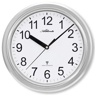 Funk Wanduhr Modern Rund 28 cm große arabische Zahlen Silber - ATLANTA 4522/19 - Bild 1 von 2