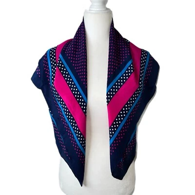 "Bufanda a lunares EVC Yves Saint Laurent 33,5"" grande borde enrollado de seda rosa azul" Foto 1 de 4