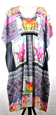 One World Sleep Damask Floral Butterfly Stamp Print Caftan Nightgown S - Image 1 of 3