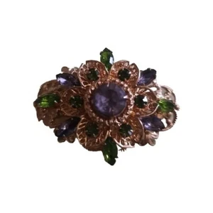 ALLEMAGNE DE L'OUEST Broche filigrane améthyste et strass vert bijou vintage - Photo 1/3