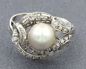 Unique Cultured Pearl Womens Dress Ring 9ct White Gold Fine Statement Jewelry - Picture 1 of 7