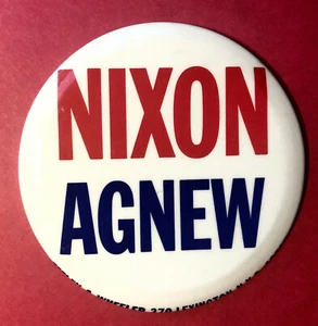 Gran 1968 ""Nixon-Agnew"" campaña electoral presidencial pinback/Feeley y rueda - Imagen 1 de 2