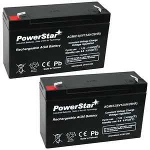 PowerStar AGM6V12 6V 12AH Battery for Jet Black Kids Ride On Car - 2 Pack - Picture 1 of 8