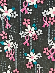 Cherokee iflex V Neck Scrub Top Short Sleeve BREAST AWARENESS Pink Ribbon Sz M - Picture 1 of 7