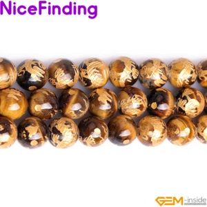 Natural Carved Tiger Eye Buddhist Mala Lucky Stone Beads For Jewelry Making 15" - Picture 1 of 38