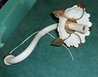 Antique Porcelain  Glass Chandelier Arm With Brass Leaves Wired Part 10" Long