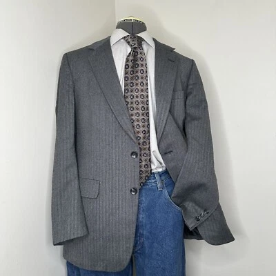 1960s Kingsridge Mens 39R 43" Blazer Sport Coat Suit Jacket Gray Herringbone USA - Image 1 of 4