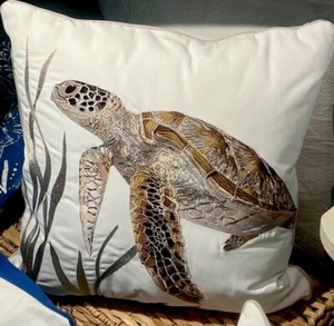 NWT RightSide Design Sea Turtle Embroidered Indoor/Outdoor Pillow 20"x20"x5" - Picture 1 of 8