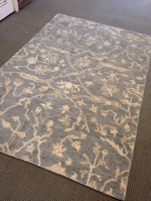 Oriental area rug L.blue oushak ushak hand made knotted elegant  5'x 7' New - Image 1 of 4