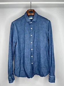 Salvatore Piccolo Napoli Men's Flannel Blue Wool Cotton Casual Shirt 44 17 1/2 - Picture 1 of 11