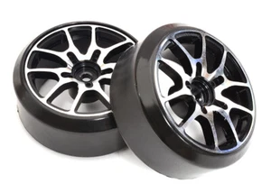 Alloy Machined 10-Spoke Wheel & Tire Set (2) for 1/10 Drift W=26mm Offset 3.5mm - Picture 1 of 1