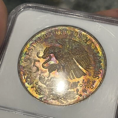 1968MO MEXICO S25P Peso OLYMPICS- TYPE 1 NGC MS63  Beautiful Toner Rainbow - Image 1 of 4