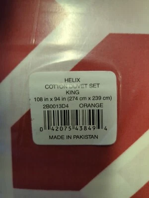Helix KING Duvet Cover & Pillowshams Set Orange And White 100% Cotton  - Image 1 of 4