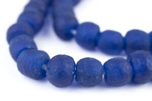 Cobalt Blue Recycled Glass Beads 11mm Ghana African Sea Glass Round Large Hole