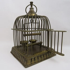 Vtg. Solid Brass Dome Bird Cage with Swinging Perch Feeder Bowls 9" Tall India - Picture 1 of 13