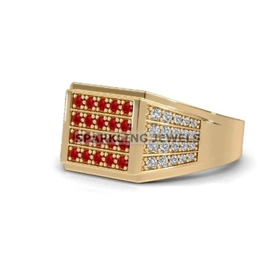 Rubí calibrado corte redondo con anillo chapado en oro de plata 925 para hombre #B399 Foto 1 de 4