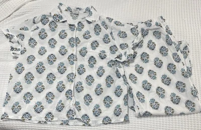 Conjunto de pijama de algodón para mujer J.Crew manga corta estampado floral azul amarillo XL LEER Foto 1 de 4