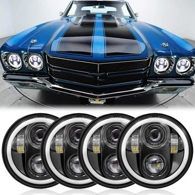 4PCS 5-3/4" 5.75" LED Headlights Halo DRL Hi-Lo For BMW Base Sedan Coupe 1969-88 - Image 1 of 4