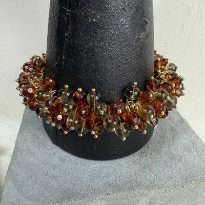 Banana Republic Amber & Gray Glass Bead Cha Cha Bracelet 8.25" - Image 1 of 4