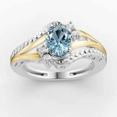 Anillo de plata 925 oro 10K topacio azul piedra de nacimiento diciembre en plata de ley Foto 1 de 4