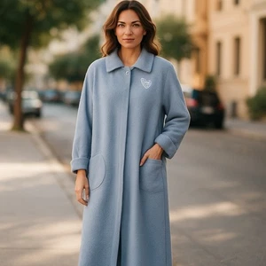 Amanda Stewart Cozy Wear Staubmantel Morgenmantel lang Boucle Strickmantel blau XL - Bild 1 von 11