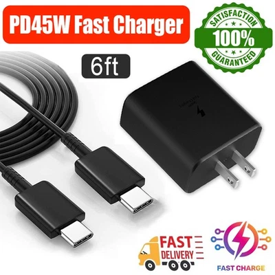 Cargador de pared súper rápido tipo USB C 45 W + cable de 6 pies para Samsung Galaxy S22 S23 S21A Foto 1 de 4