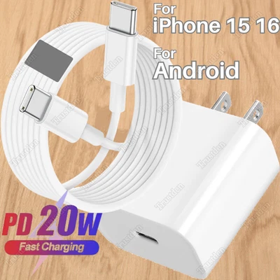 20W PD Fast Charger Block Type C USB C Cable For iPhone 16 15 iPad Pro Android - Image 1 of 4